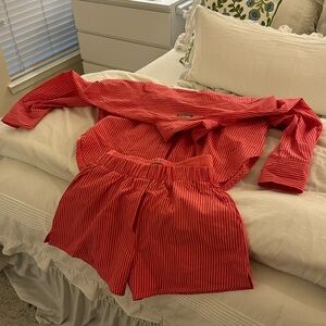 daily drills poplin button down pink strip set